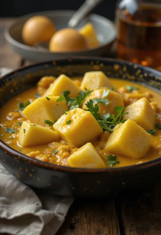 Curry picant de vinete servit