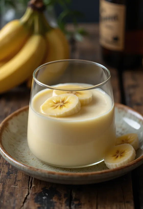 Panna cotta cu banane servită