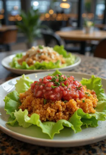 Kısır cu pastă de tomate servit cu pătrunjel proaspăt