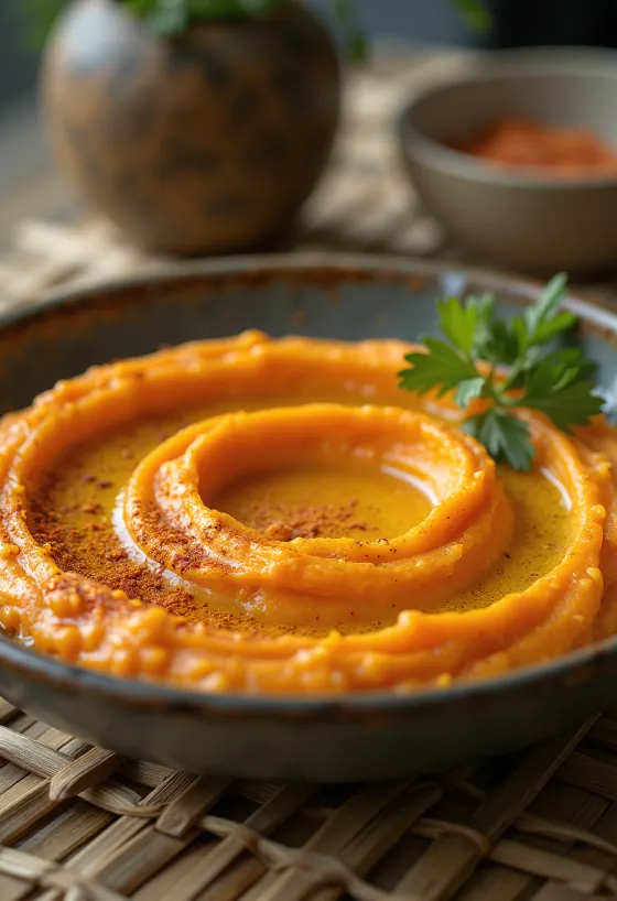 Hummus picant de morcovi servit