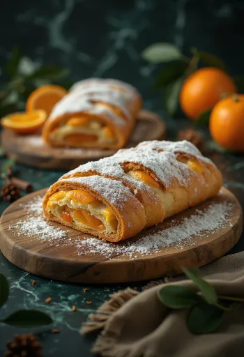 Stollen cu cuișoare și portocale feliat, presărat cu zahăr pudră