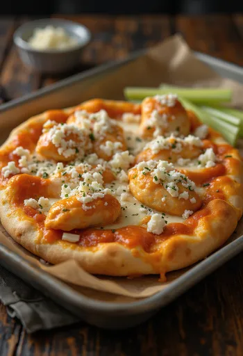 Buffalo chicken pizza cu pui picant și brânză albastră