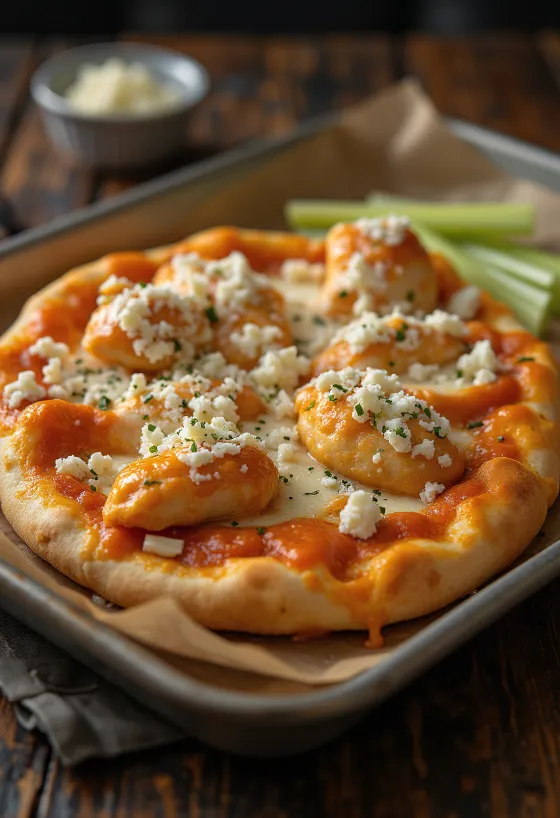 Buffalo chicken pizza cu pui picant și brânză albastră