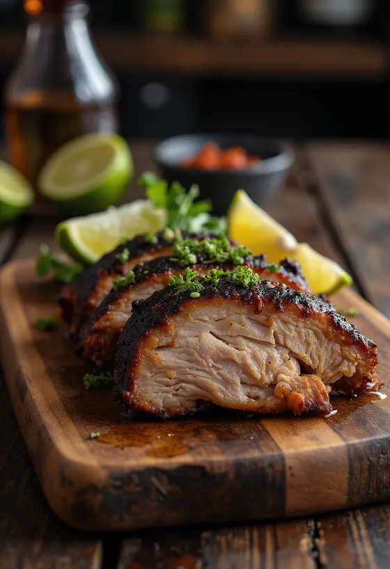 Jerk pork servit cu orez și mazăre