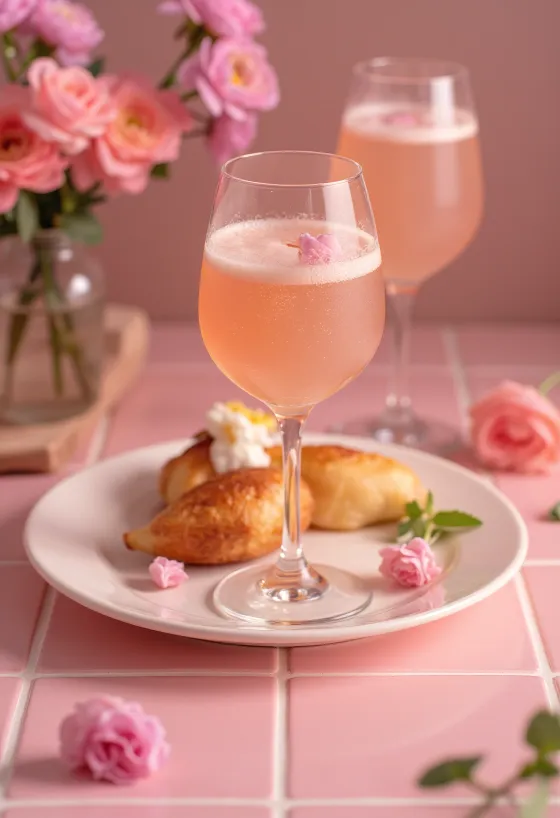 Cocktail Bellini decorat cu piure proaspăt de piersici și prosecco