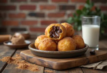 Bolinho de chuva cu ciocolată, gogoașă cu ciocolată tăvălită în scorțișoară și zahăr