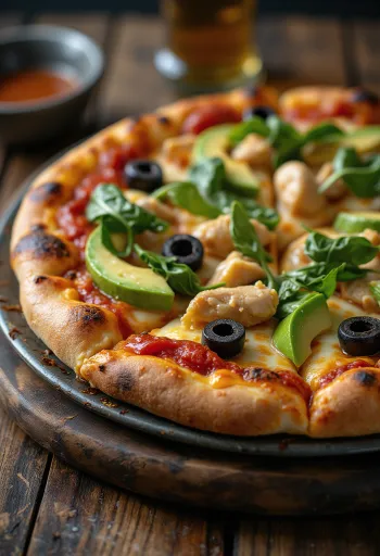 California Pizza cu avocado proaspăt, piept de pui și spanac