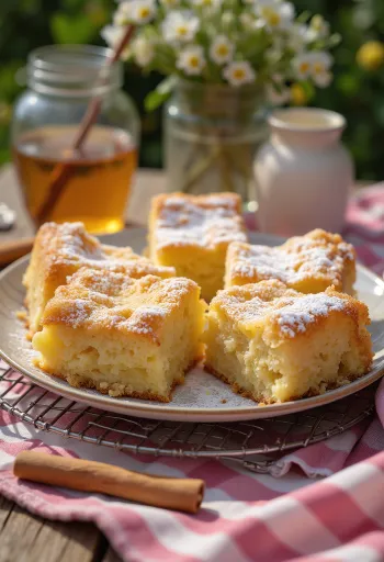 Prăjitură cu miere și scorțișoară servită