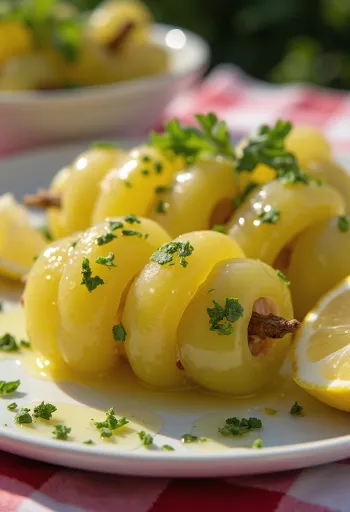 Foi de viță umplute cu carne de miel, preparat mediteranean servit cu iaurt și lămâie