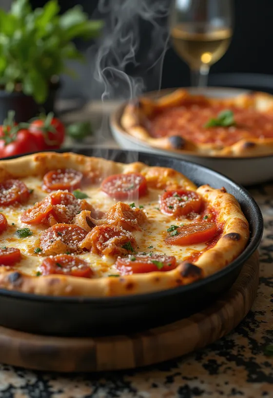 Chicago Deep-Dish Pizza cu multă brânză și sos de roșii