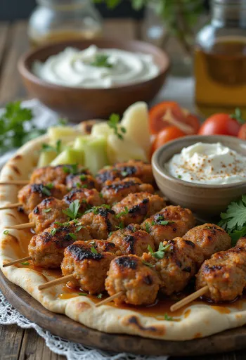 Kafta servită cu lipie proaspătă și salată