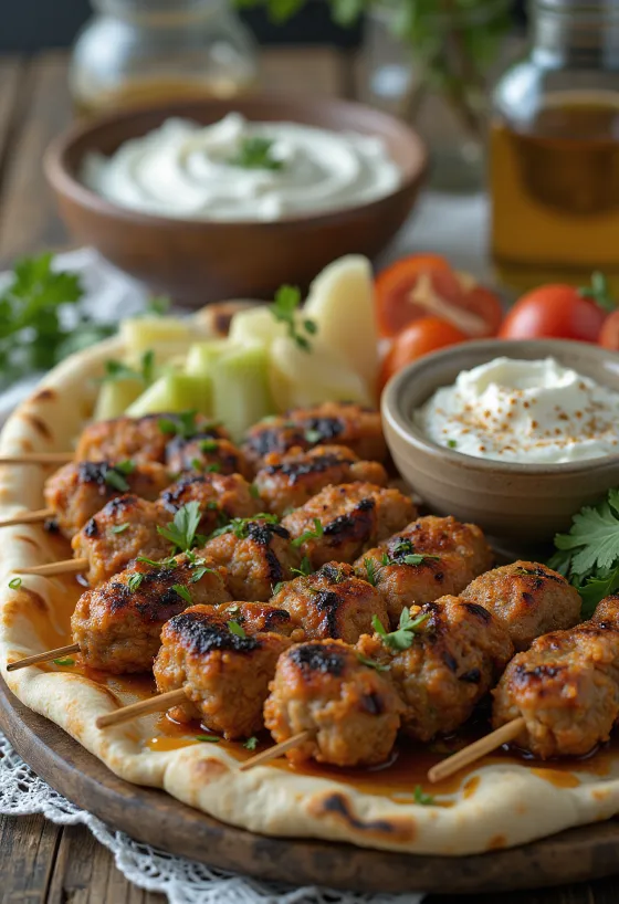 Kafta servită cu lipie proaspătă și salată
