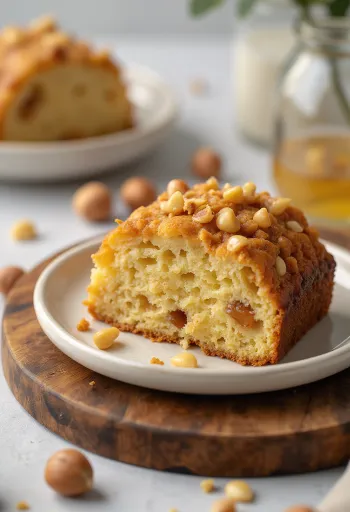 Felie cu miere și alune servită