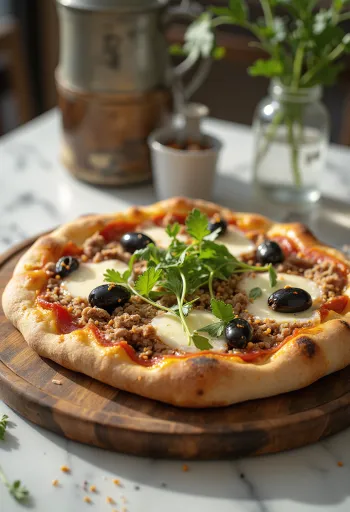 Pizza stil marocan cu carne, chimion și harissa