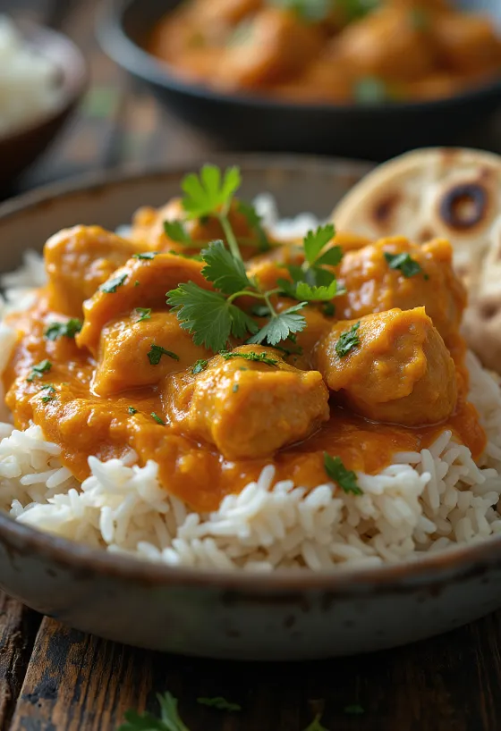 Pui tikka masala servit cu orez basmati