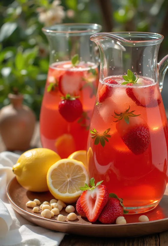 Limonadă cu căpșuni servită în pahar