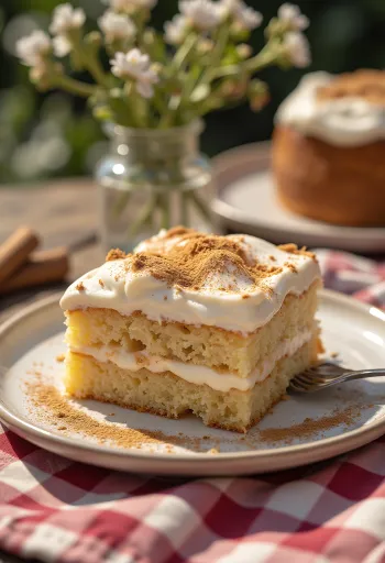 Tort cremă cu scorțișoară servit feliat