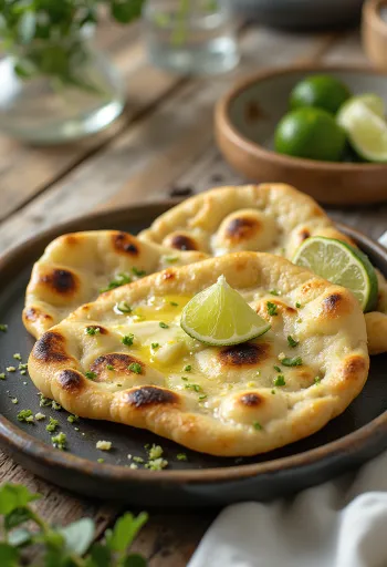 Pâine Naan cu lime servită proaspăt