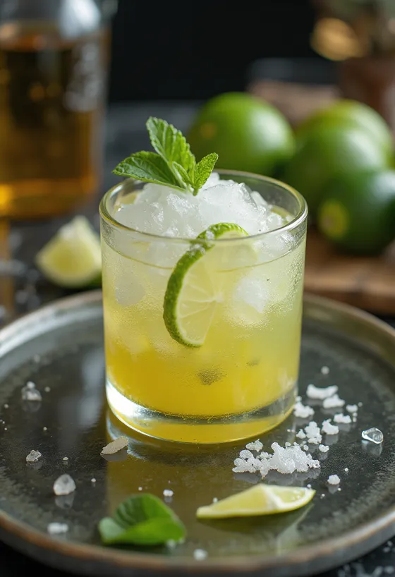Cocktail Caipirinha cu bucăți de lime și gheață pisată