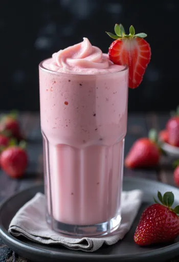 Milkshake de căpșuni servit în pahar