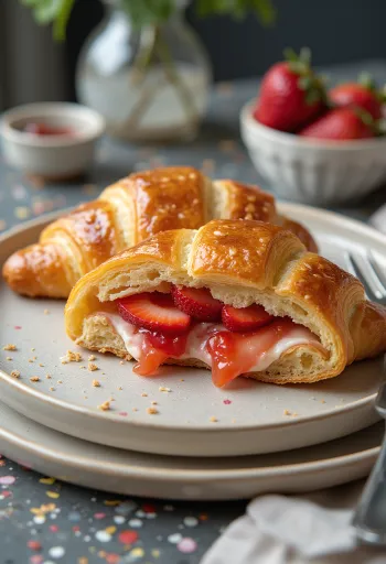 Croissant cu căpșuni servit