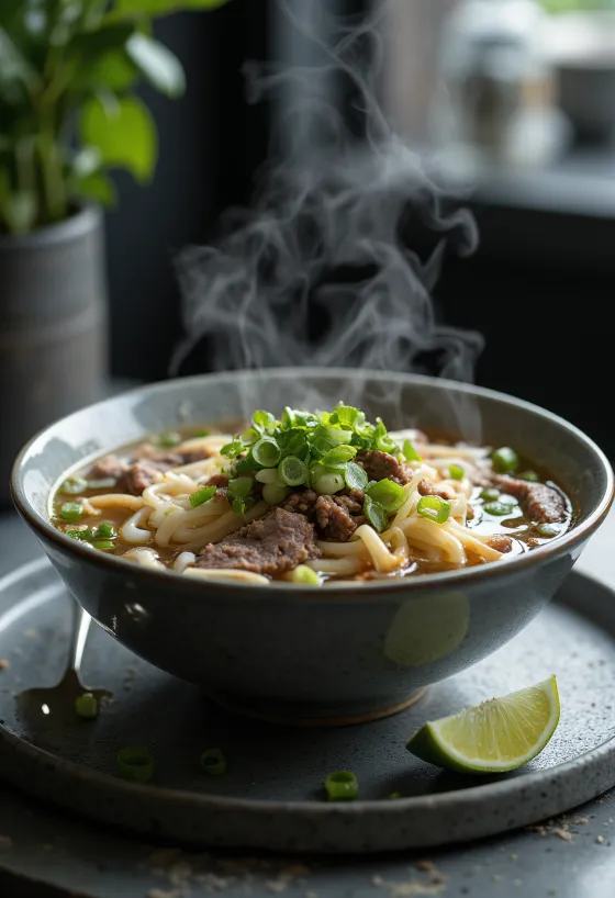 Supă Phở de vită servită