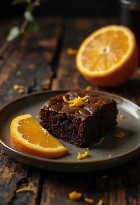 Brownie cu portocale servit