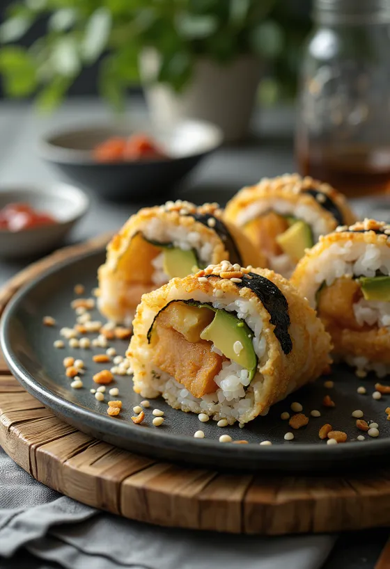 Temaki cu tofu servit cu semințe de susan