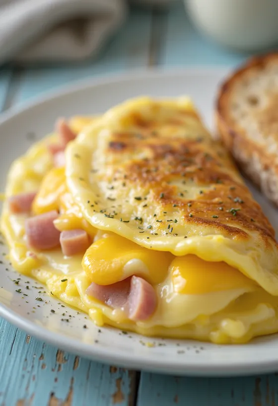 Omletă umplută cu legume proaspete și cașcaval topit în interior