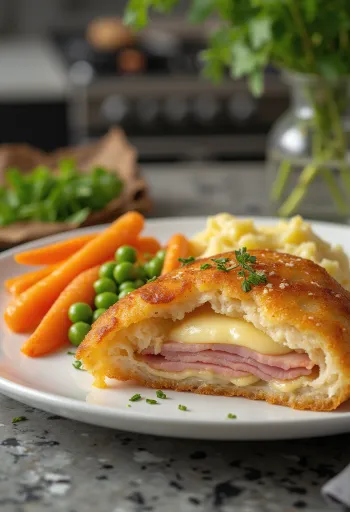 Cachopo cu legume, carne umplută crocantă și legume proaspete