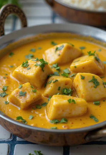 Curry de pește din Kerala cu carne de porc, servit în bază bogată de lapte de cocos
