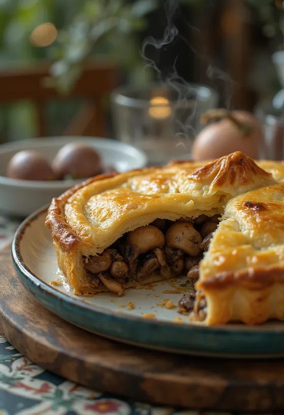 Pigeon pie servit cu crustă aurie