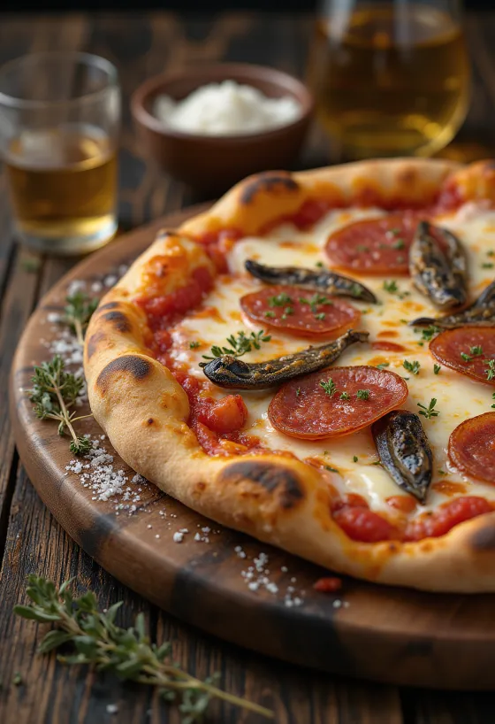 Pizza Diavola cu hamsii și chili