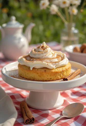 Tort cu frișcă și scorțișoară presărat cu scorțișoară