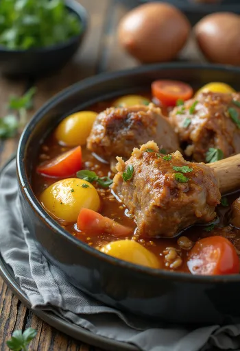 Khashlama servită cu carne de miel și legume
