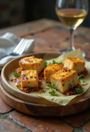Anticucho de tofu - frigărui de tofu la grătar, cu salată proaspătă