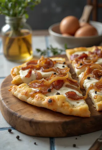 Flammkuchen cu smântână, ceapă și slănină