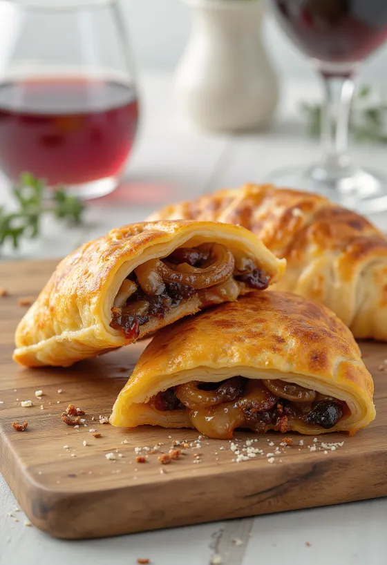 Calzone cu ceapă caramelizată proaspăt copt