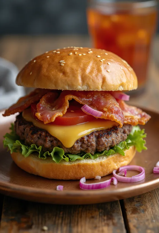 Burger vegan cu bacon și legume proaspete