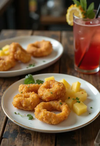 Gogoși de fasole acarajé tăiate în două, umplute cu ananas