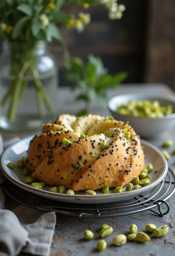 Tort de mac cu fistic servit