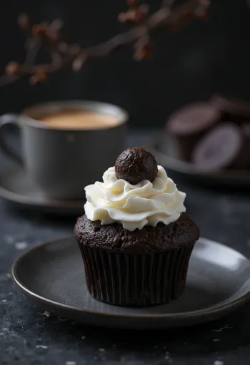 Cupcake cu cafea și trufe servit
