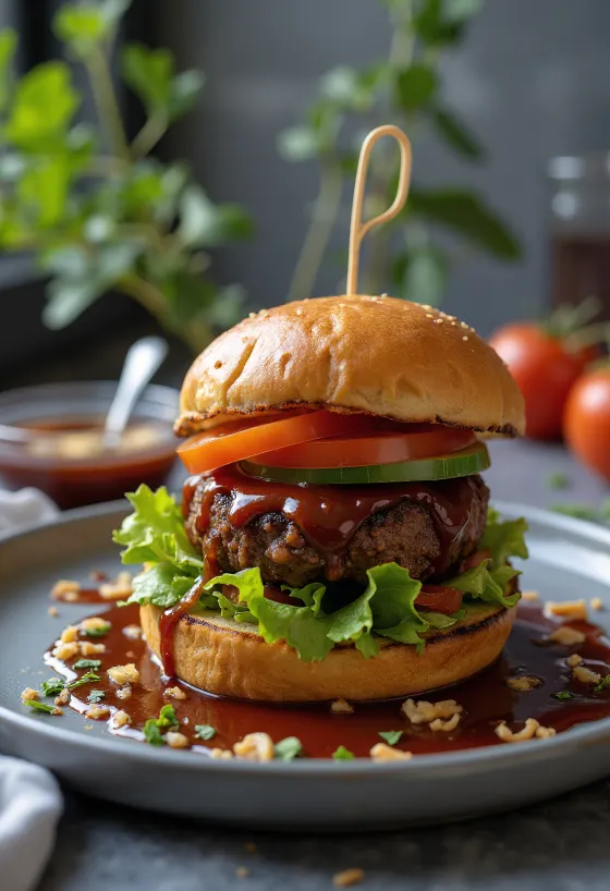 Burger vegan BBQ cu legume proaspete