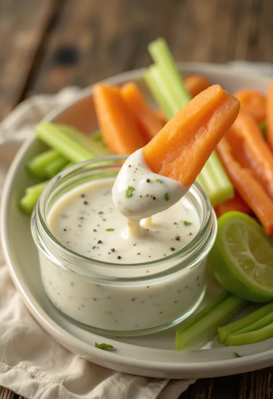 Dressing Ranch servit cu legume proaspete