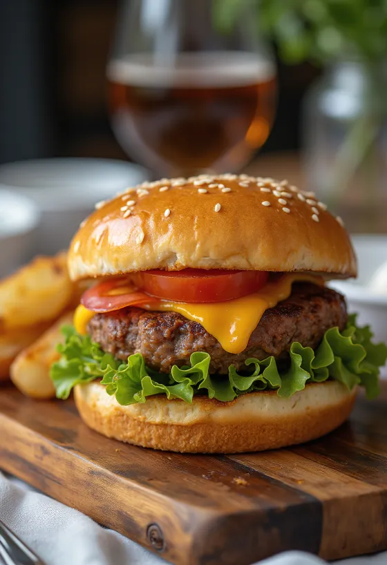 Hamburger cu Chorizo, brânză și legume