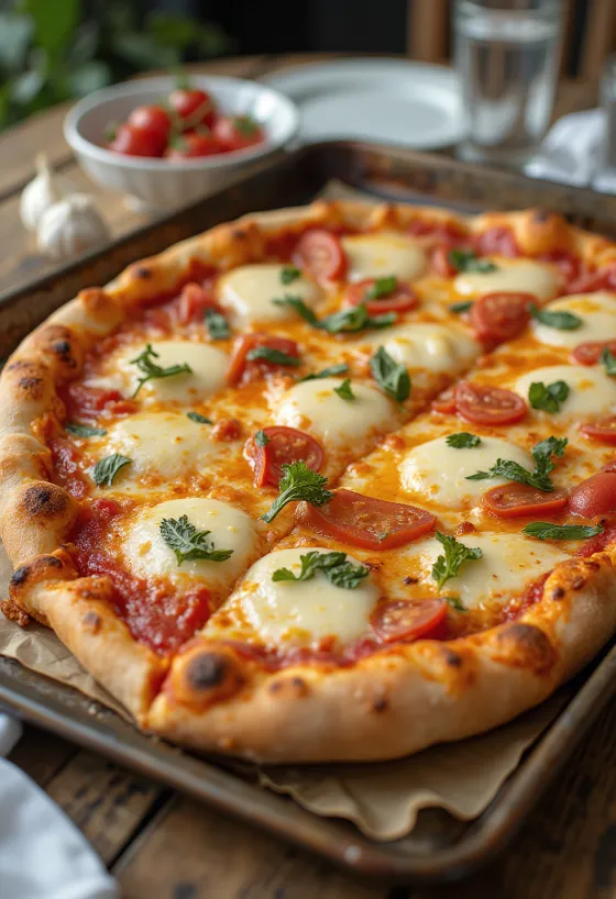 Grandma pizza cu aluat lunguieț și brânză
