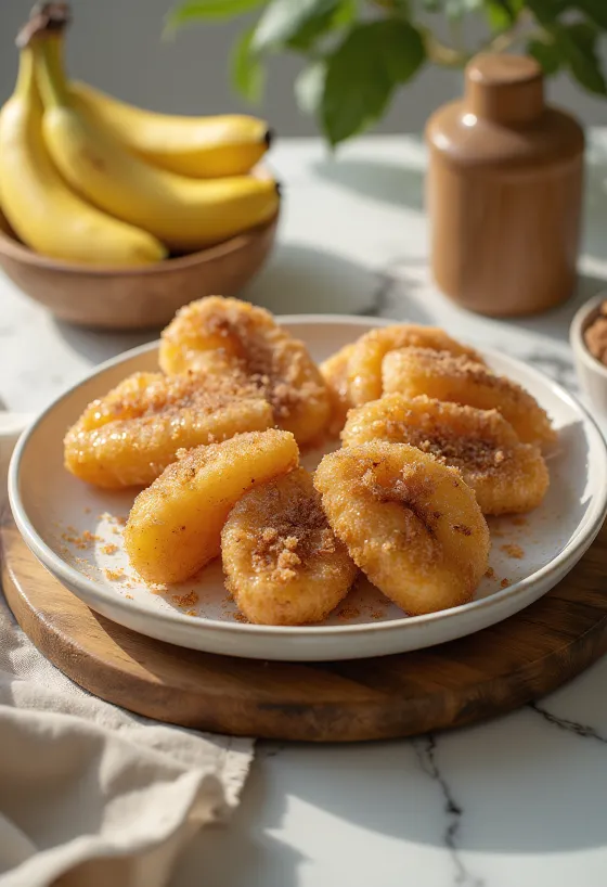Pisang Goreng cu zahăr și scorțișoară, banane prăjite proaspete și crocante