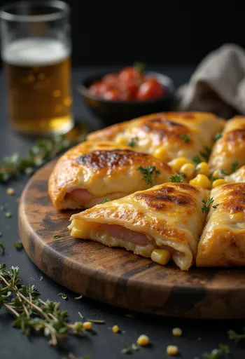 Calzone cu șuncă și porumb copt auriu