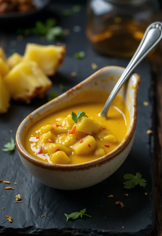 Sos curry cu ananas servit