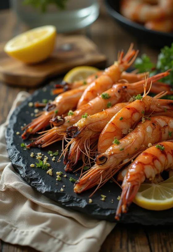 Creveți regali la grătar BBQ serviți pe platou